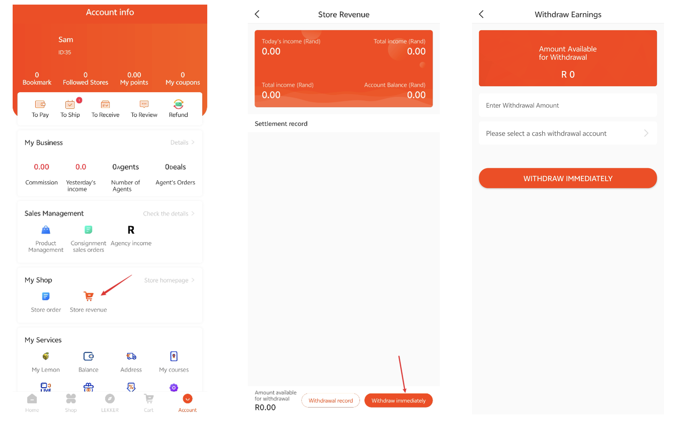 Screenshot of merchant settlement request interface